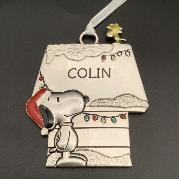 Peanuts Hallmark Snoopy Colin Name Woodstock Doghouse Metal Ornament - Picture 1 of 4